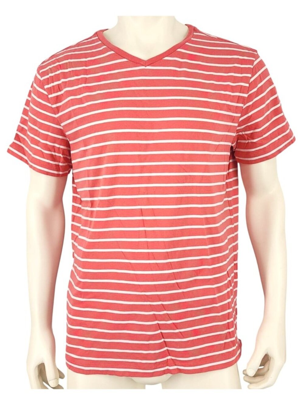 Men's Polo Ralph Lauren Striped V-Neck Tee T-Shirt Large 100% Cotton White Salmo